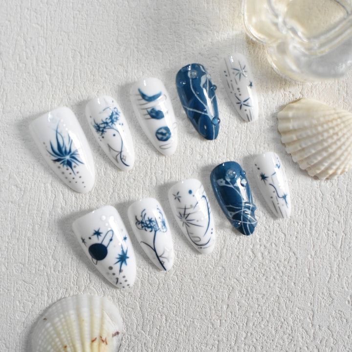 Artistic Long Stiletto Press-On Nails with Decorative Accents Stornfield