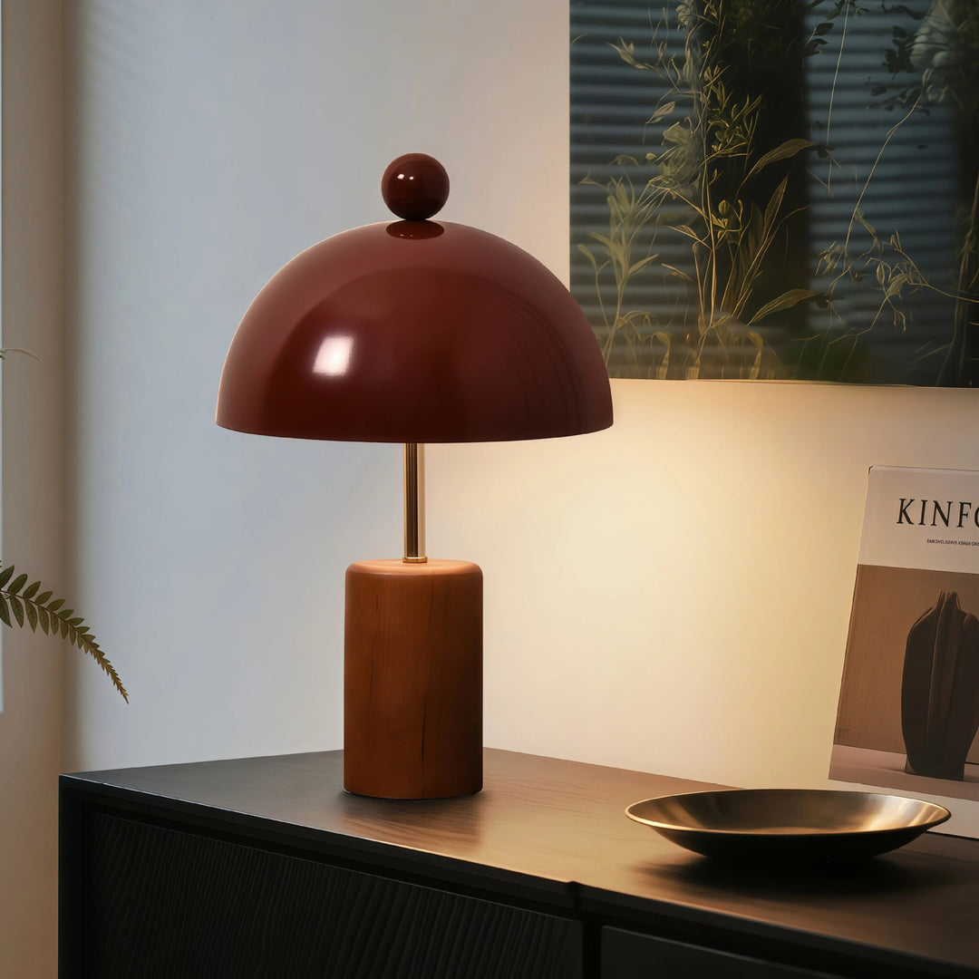 Sculptural Table Lamp with Wooden Base
