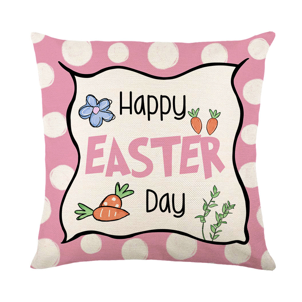 Spring Easter Cotton-Linen Square Decorative Throw Pillow Cover with 'Happy Easter' Script Print