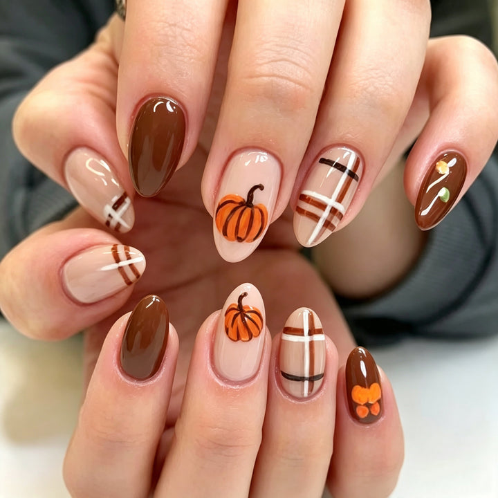 Artistic Autumn-Themed Press-On Nail Art Stornfield