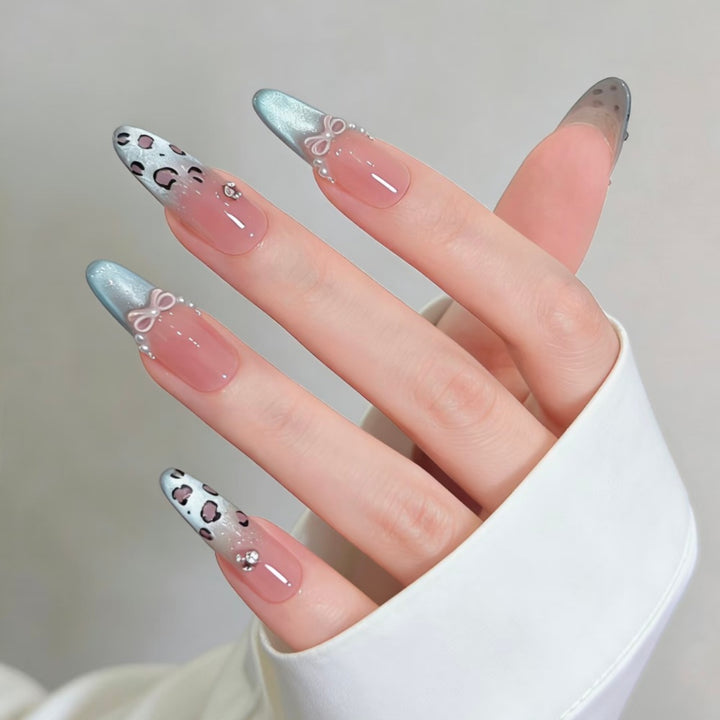 Elegant Stiletto Press-On Nail Set with Unique Floral and Ribbon Accents Stornfield