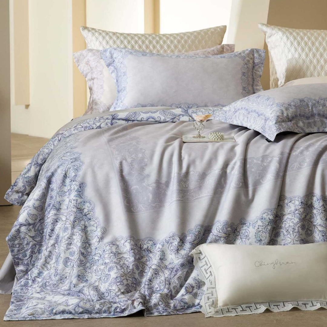Exclusive bedding set with dark floral jacquard and satin border finish
