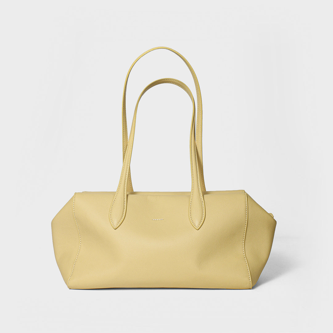 Structured Pebbled Leather Shoulder Tote with Extended Double Handles