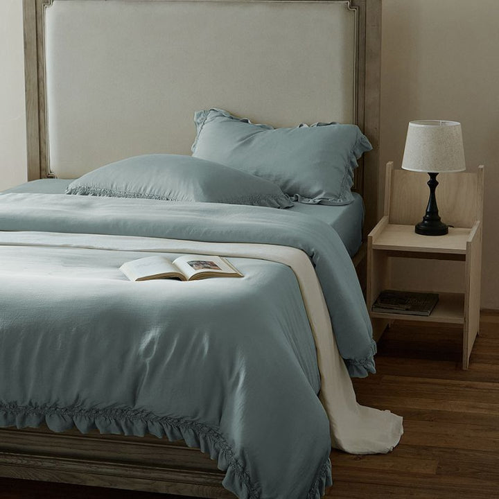 Ruffled Washed Linen-Feel Duvet Cover Set with Pillow Shams & Bedskirt