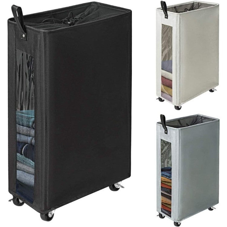 Modern laundry basket with wheels and viewing window Stornfield
