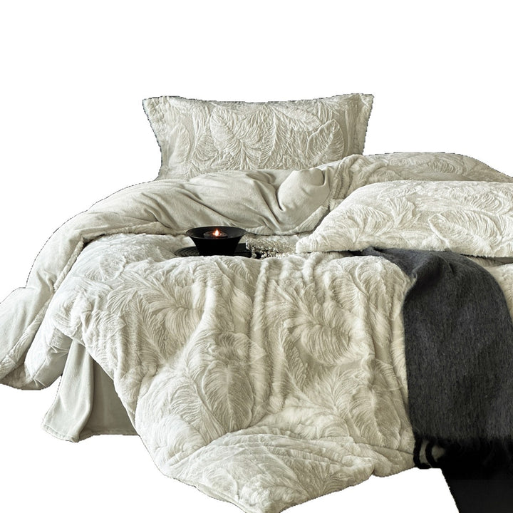 Plush Embossed Leaf-Relief Fleece Duvet Cover & Sham Set