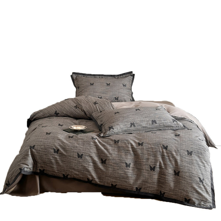Duvet cover set with fine check pattern and subtle floral relief made of cotton blend
