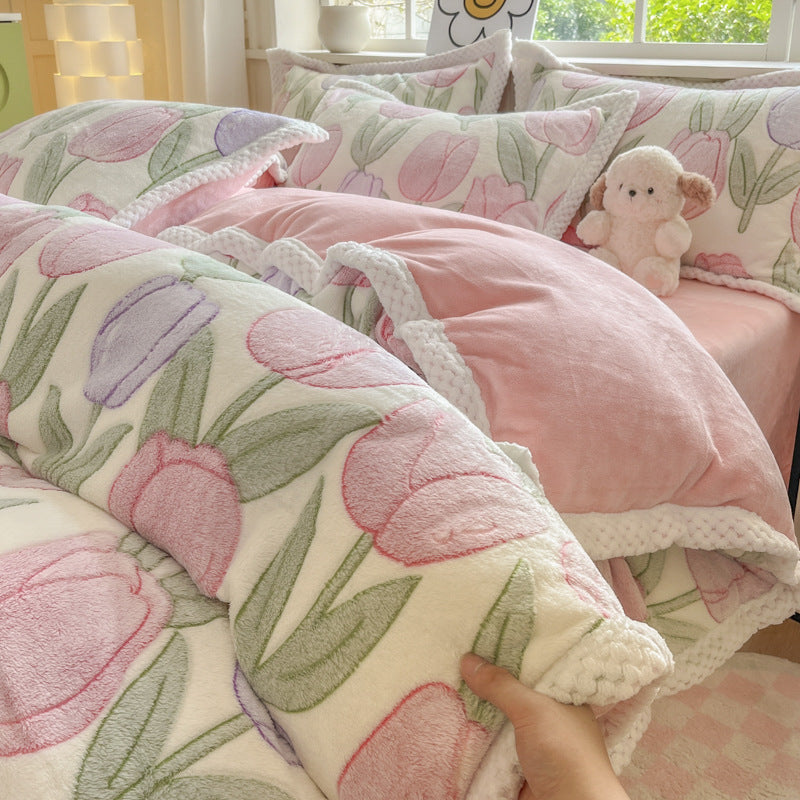 Cartoon Animal Plush Comforter Set