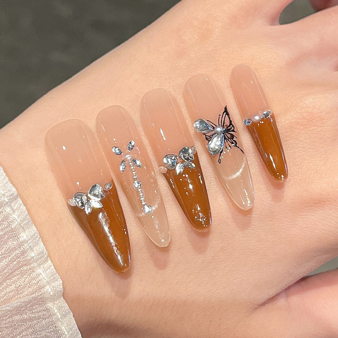 Artistic 3D Butterfly and Gem Press-On Nail Extensions Stornfield