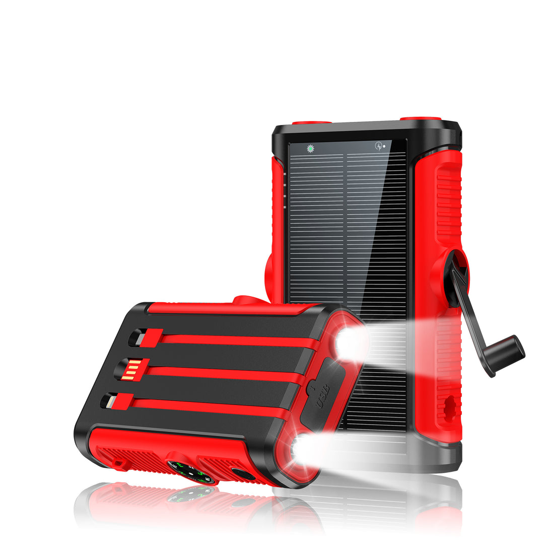 Portable solar battery with integrated hand crank charger Stornfield
