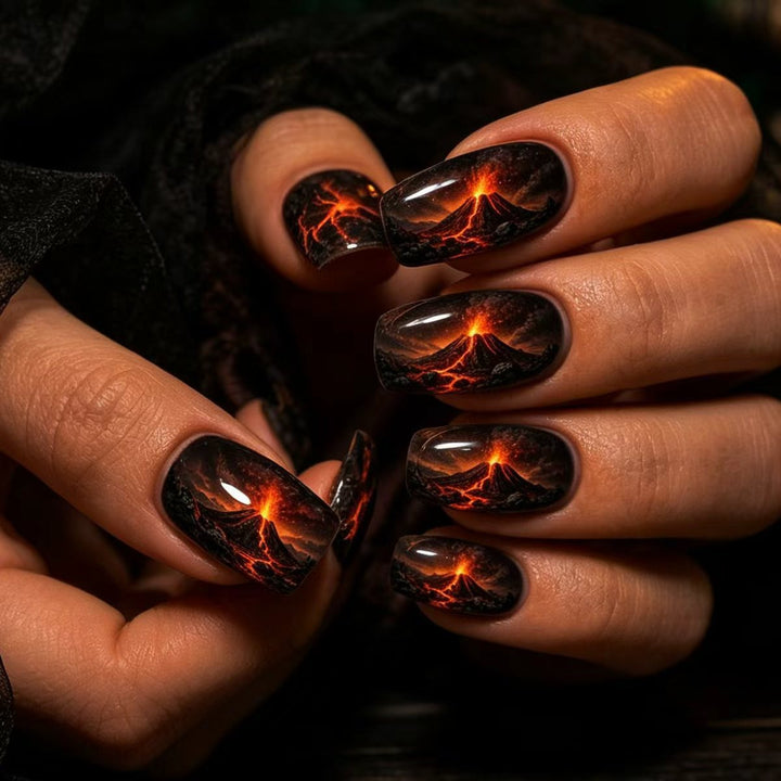 Art nails with volcano motif Stornfield