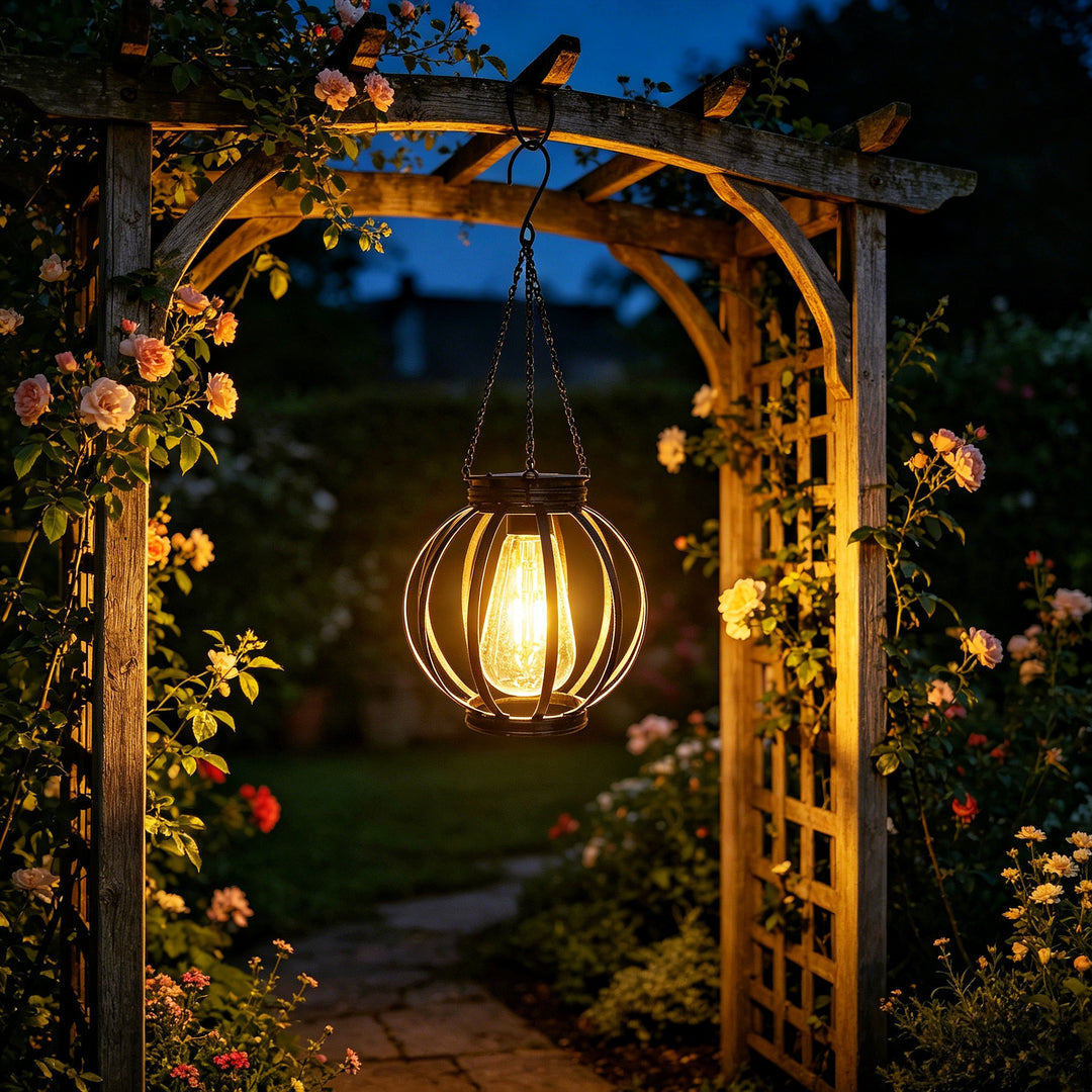 Outdoor Hanging Metal Cage Pendant Lantern With Adjustable Chain And Vintage Filament LED Stornfield