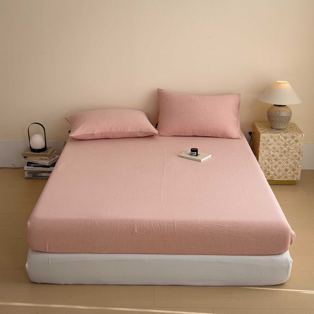 Stonewashed Linen-Blend Deep-Pocket Fitted Sheet Set with Matching Pillowcases