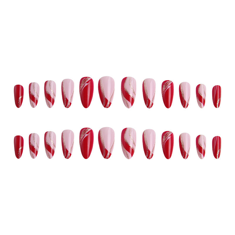 Elegant artificial nails with artistic lines and glitter accents Stornfield