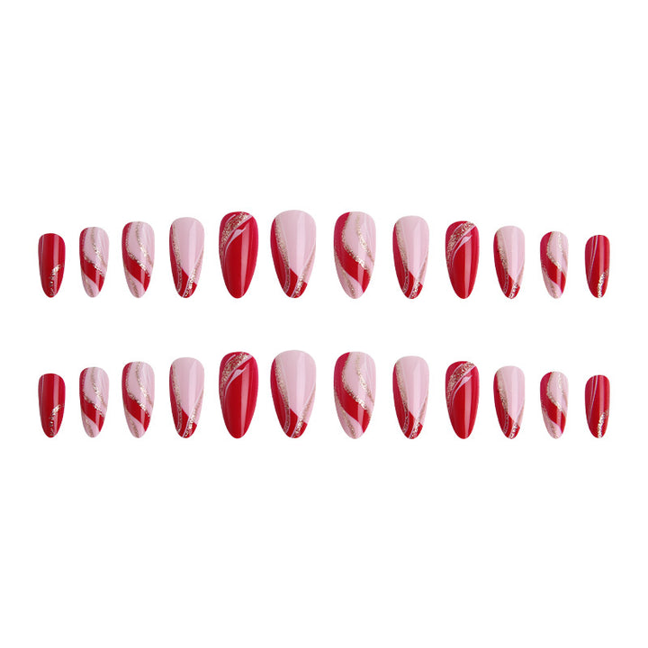 Elegant artificial nails with artistic lines and glitter accents Stornfield