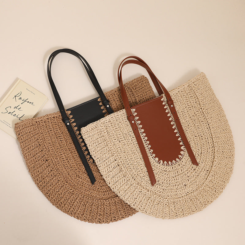 Elegant Handmade Straw Bag with Leather Accents Stornfield