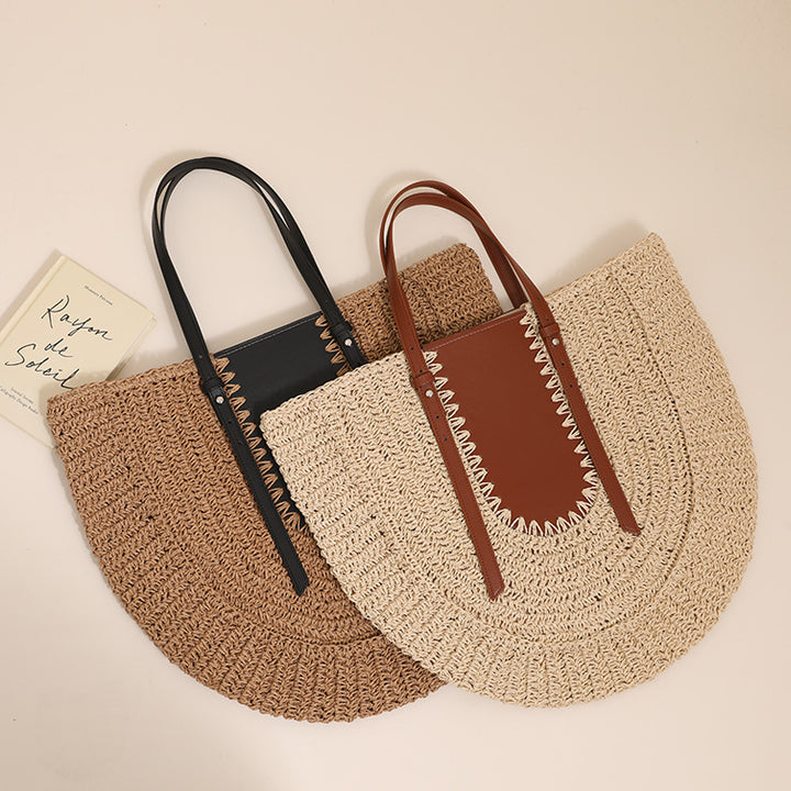 Elegant Handmade Straw Bag with Leather Accents Stornfield