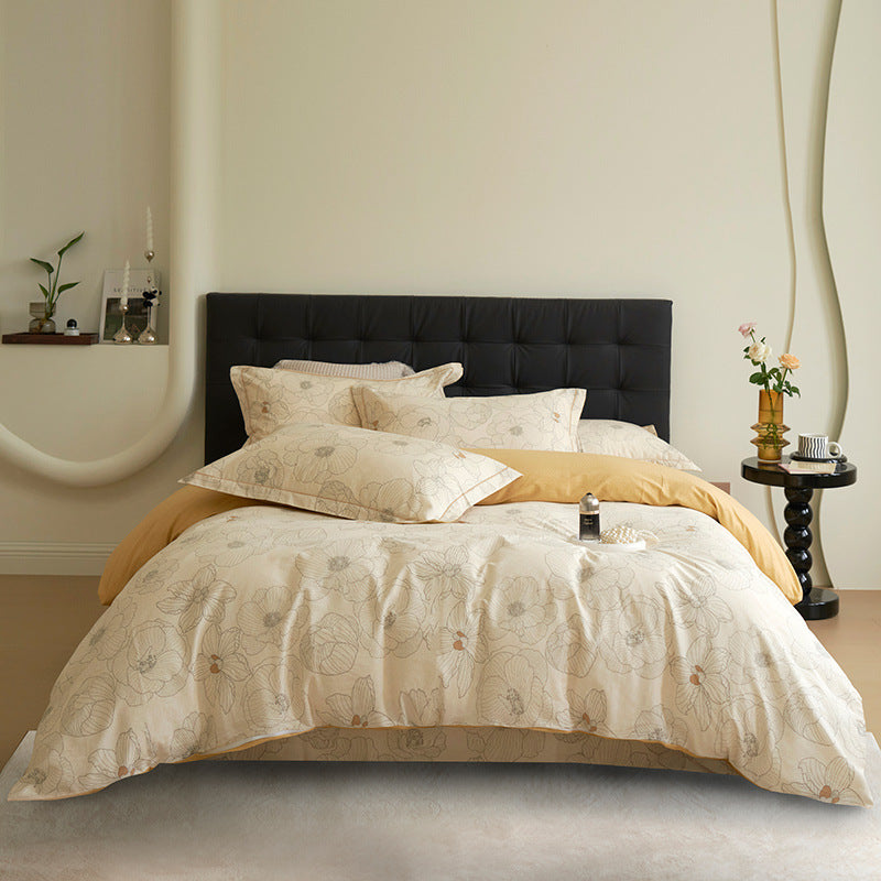Bedding set made of cotton percale with geometric check pattern, breathable and easy to iron