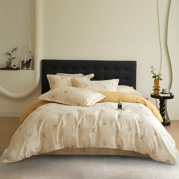 Bedding set made of cotton percale with geometric check pattern, breathable and easy to iron