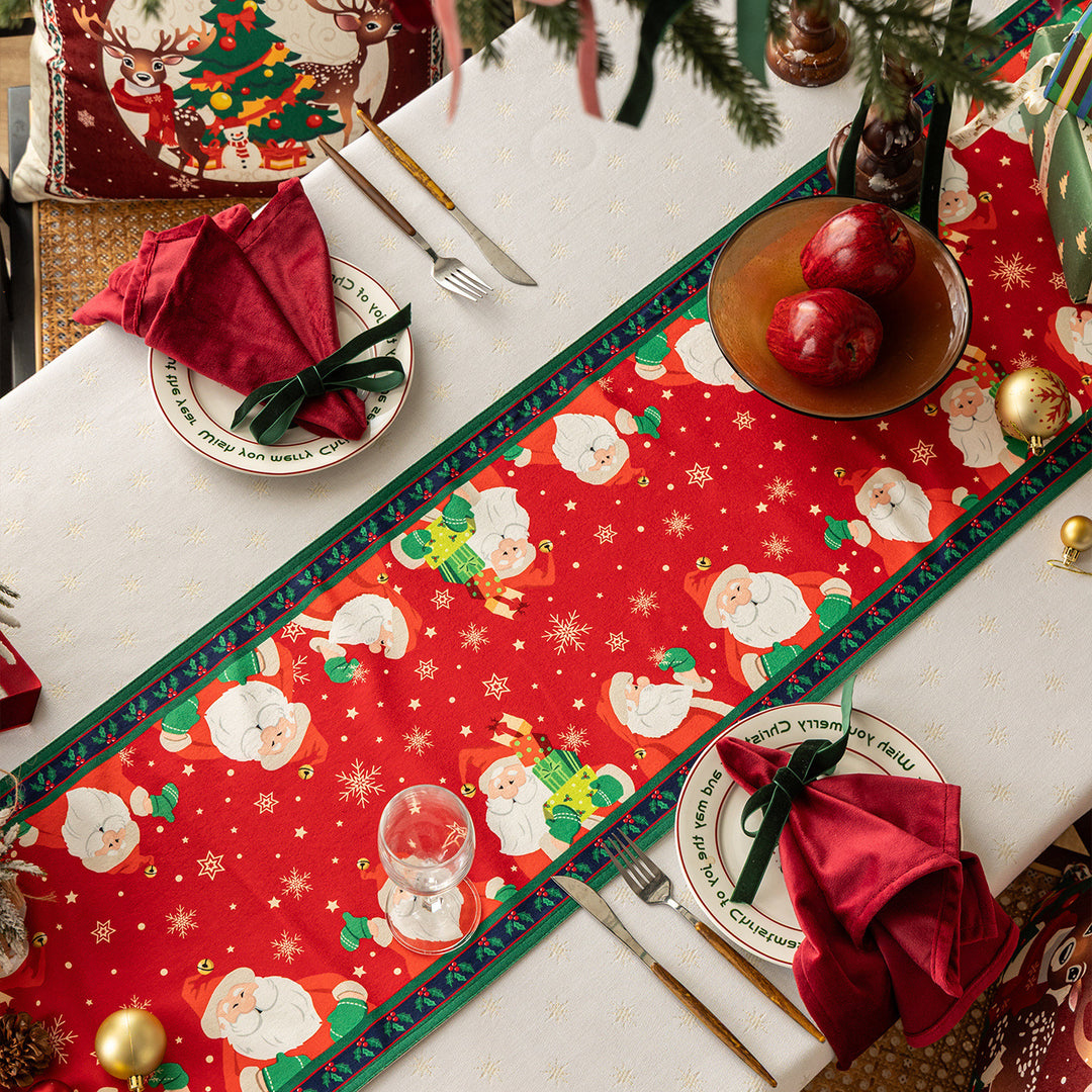 Table runner made of cotton blend fabric with a Christmas reindeer and star motif Stornfield