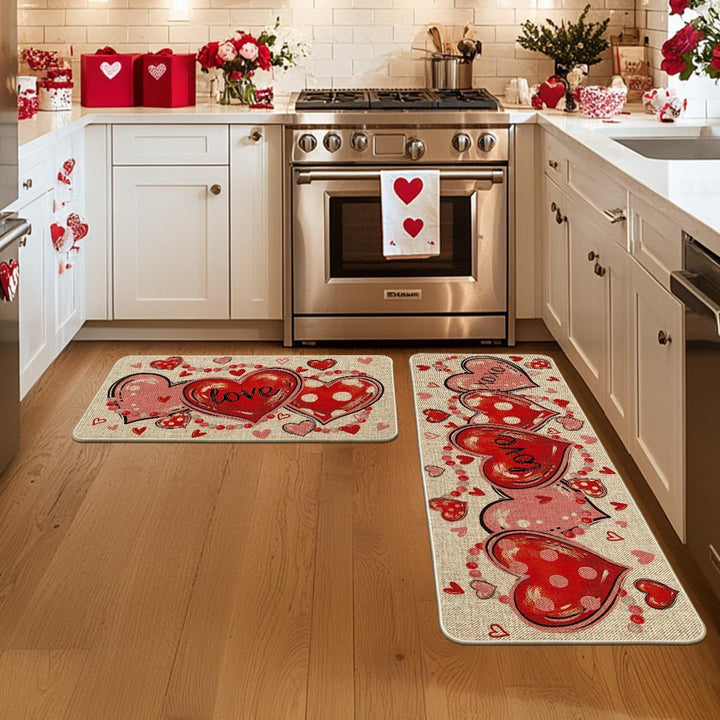 Heart-Themed Kitchen Runner Mat Stornfield