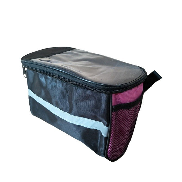 waterproof bicycle handlebar storage bag with clear touchscreen phone pocket and reflective safety strip Stornfield