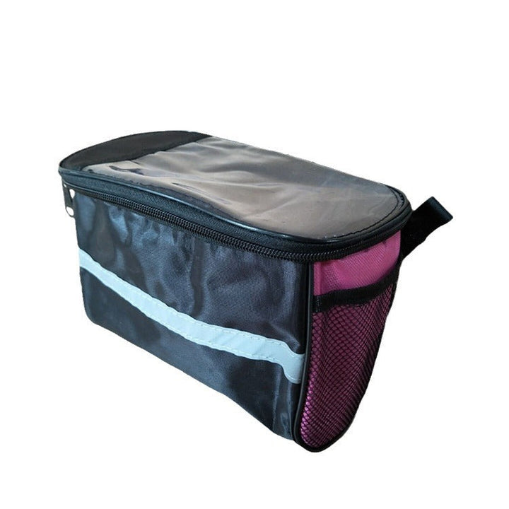 waterproof bicycle handlebar storage bag with clear touchscreen phone pocket and reflective safety strip Stornfield