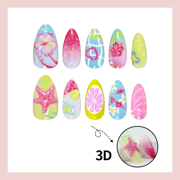 Artificial nail set with floral and cheerful motifs Stornfield