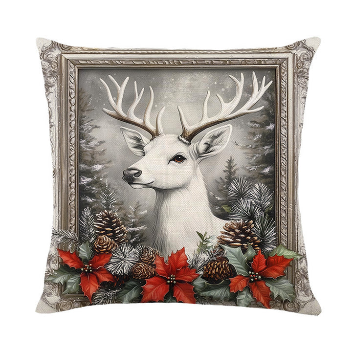Christmas Pine & Poinsettia Decorative Throw Pillow Cover with Hidden Zipper