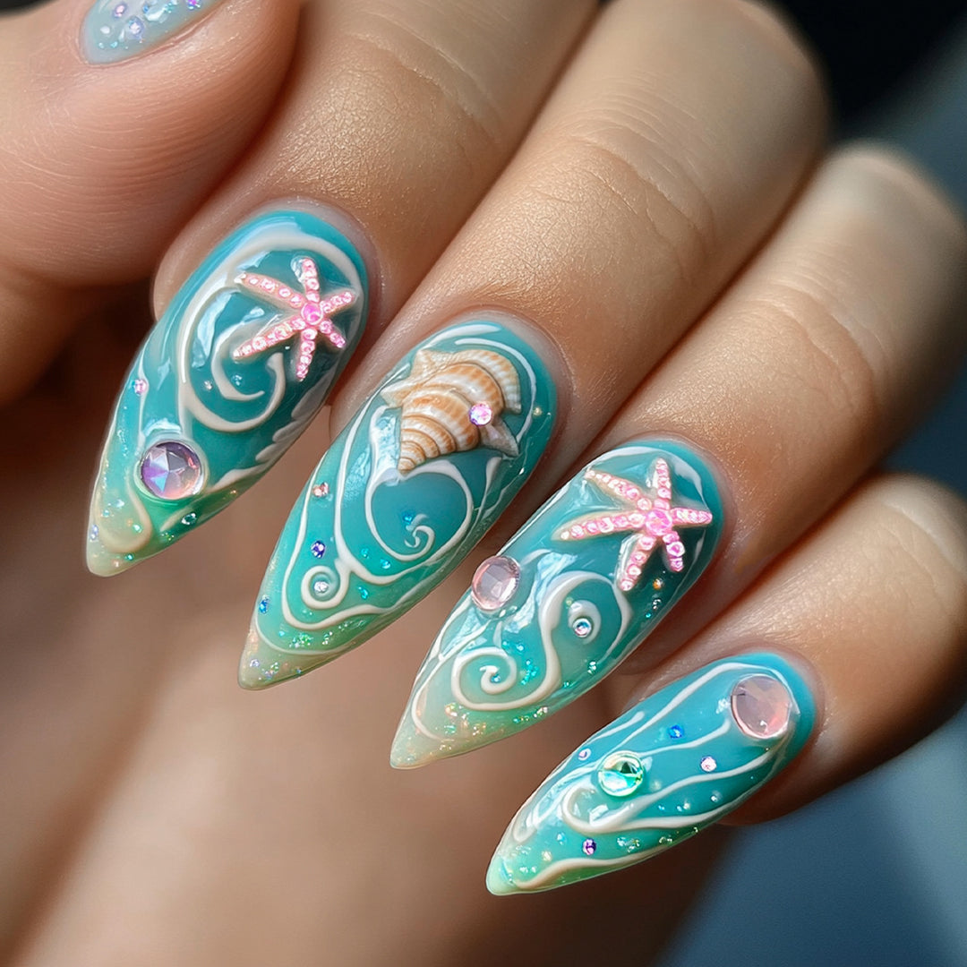 Artistic stiletto nails with maritime accents Stornfield