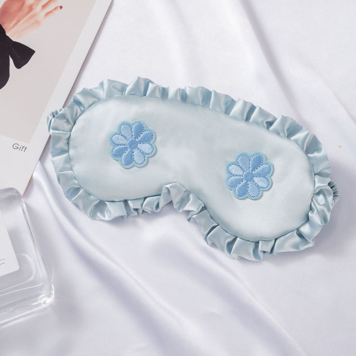 Women's embroidered satin sleep mask with gathered ruffled edge and soft padding Stornfield