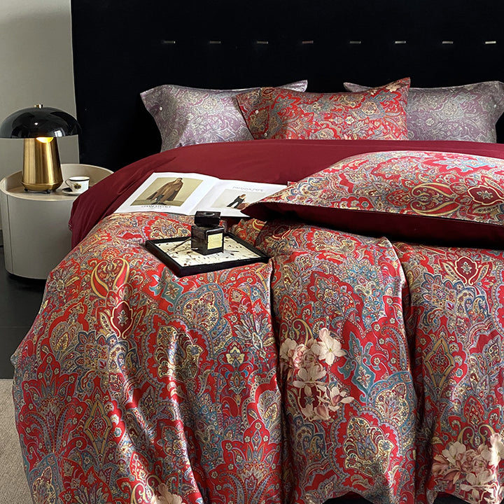 Panda Print Cotton Sateen Duvet Cover Set with Reversible Solid Backing and Button Closure