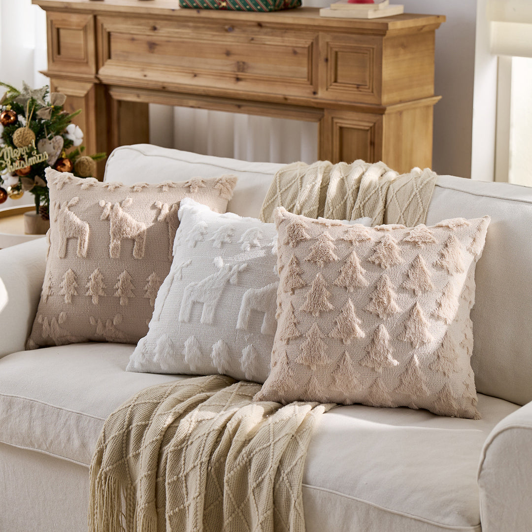 Festive Tufted Tree-Pattern Square Throw Pillow Covers with Plush Texture and Hidden Zipper
