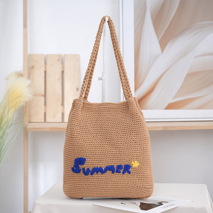 Handcrafted straw bag with summer motif Stornfield