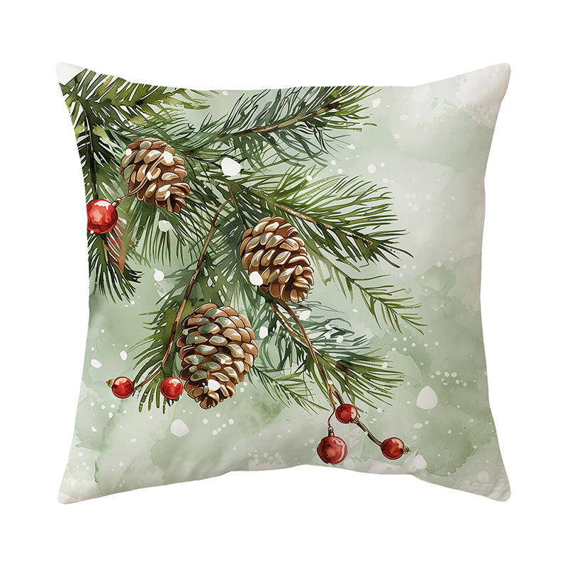 Decorative Linen-Texture Square Throw Pillow Cover with Winter Deer Forest Print