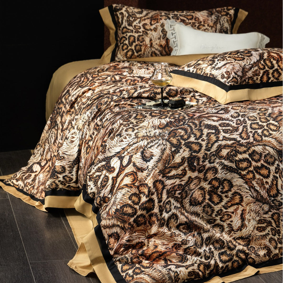 Luxe Leopard Jacquard Duvet Cover Set with Satin-Trim Oxford Shams