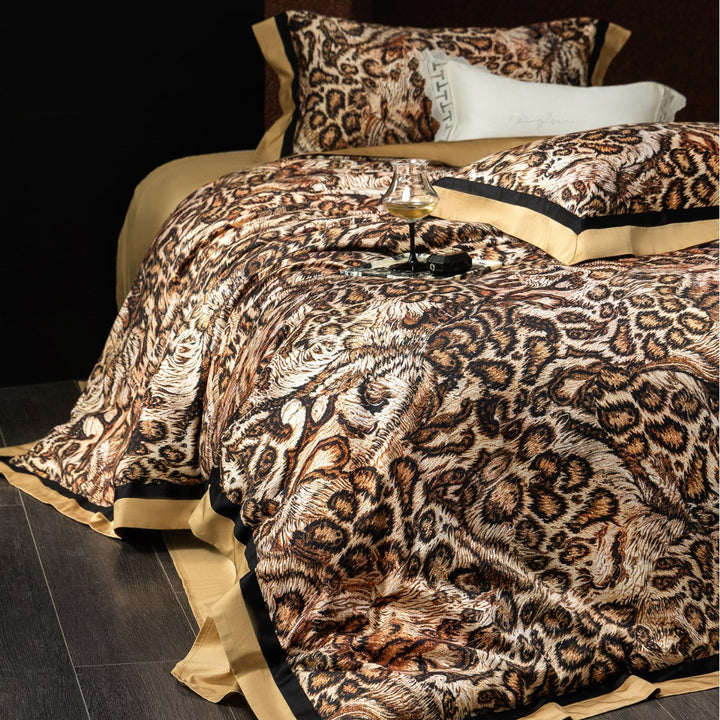 Luxe Leopard Jacquard Duvet Cover Set with Satin-Trim Oxford Shams