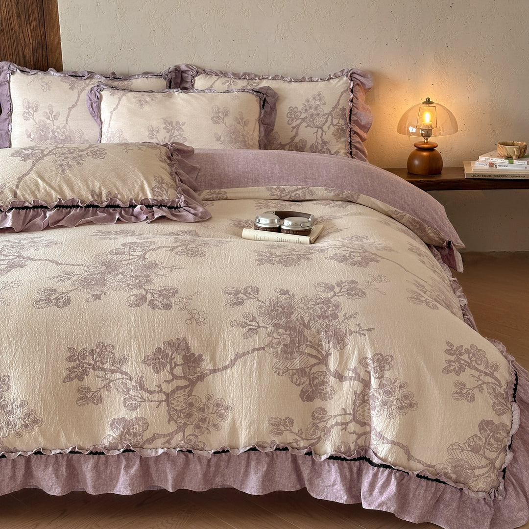 Ruffled Floral Pattern Bedding Set
