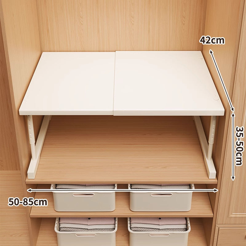 Adjustable Foldable Wardrobe Shelf Organizer with Height-Adjustable Support