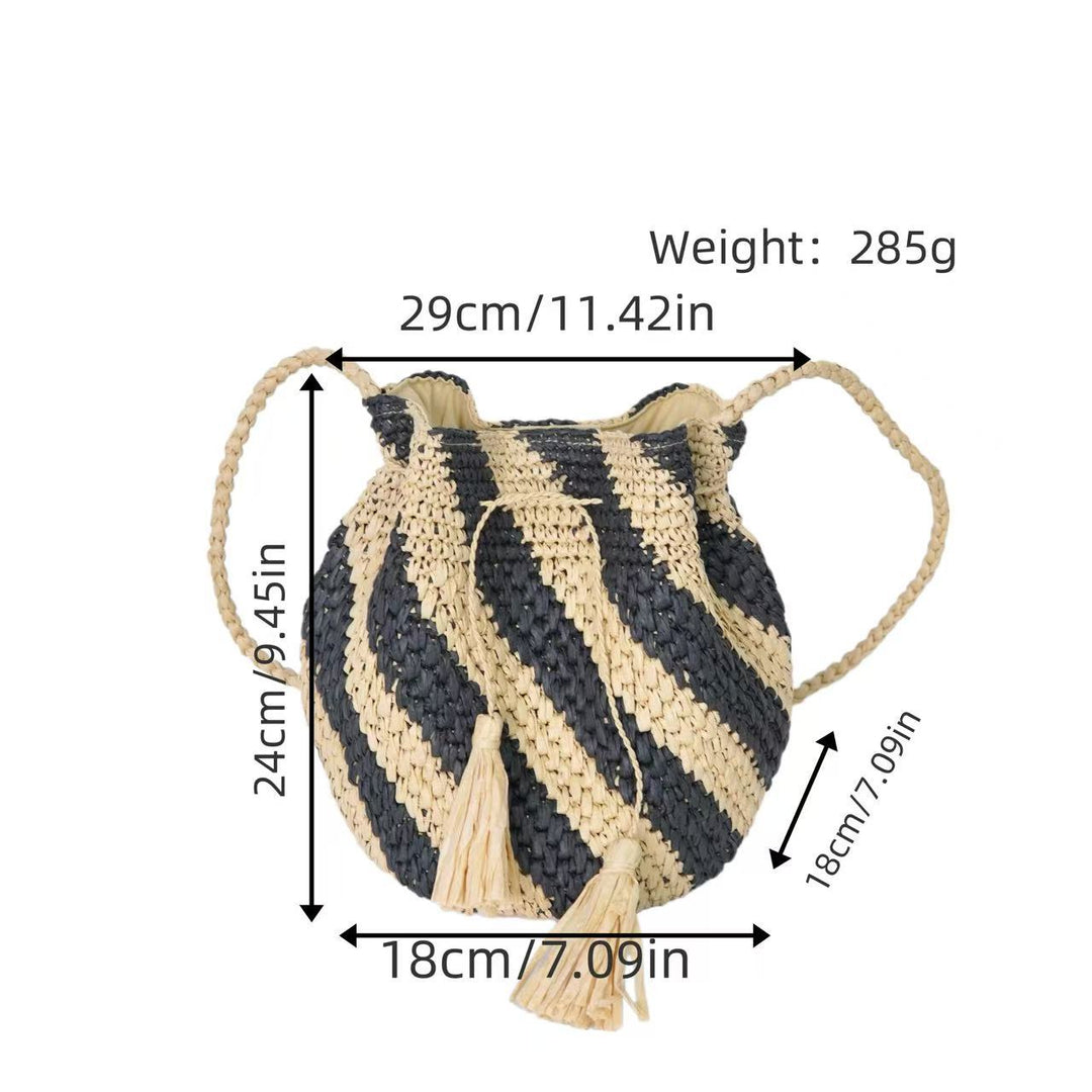 Braided Tote Bag with Tassels and Striped Design Stornfield