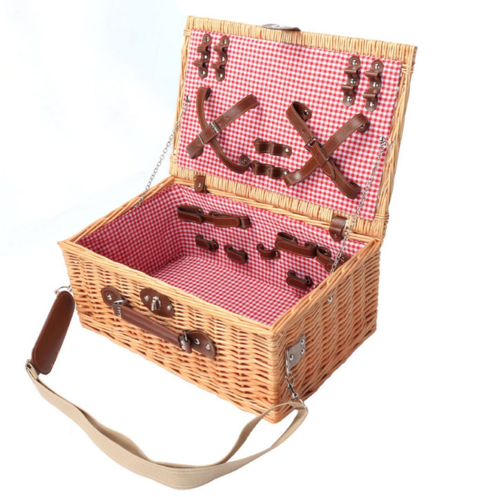 Ladies picnic basket with complete dinnerware set and practical carrying strap Stornfield