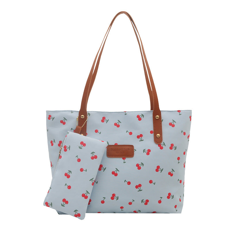 Stylish Cherry-Printed Tote Bag with Removable Pouch