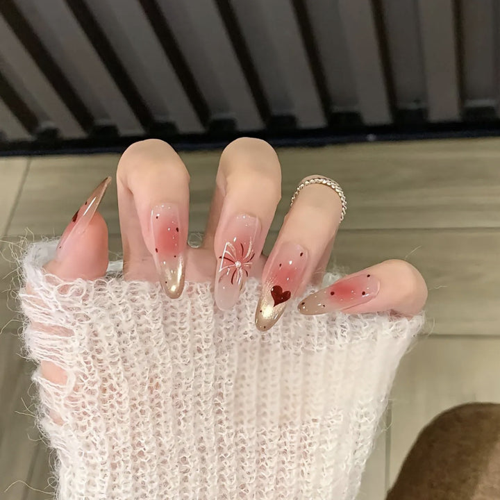 Elegant Press-On Nail Set with Floral and Gemstone Accents Stornfield