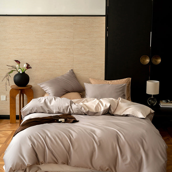 Reversible satin bedding set with silky touch and extra soft finish
