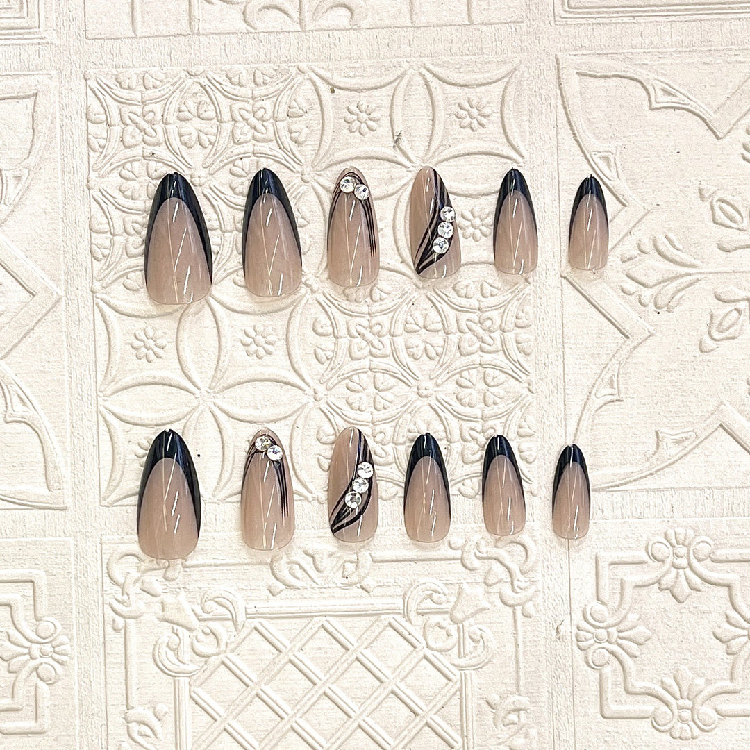 Elegant Press-On Nail Design with Rhinestone Accents Stornfield