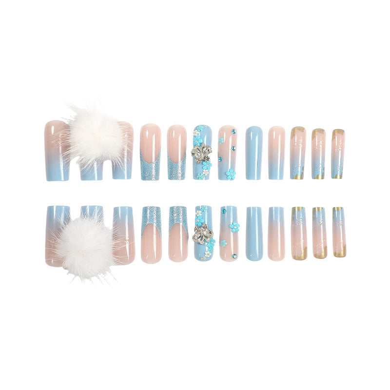 Designer Press-On Nail Art Set with Floral and Gem Accents Stornfield