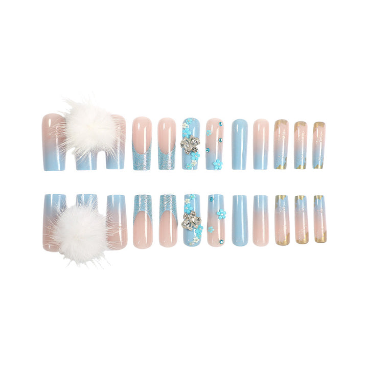 Designer Press-On Nail Art Set with Floral and Gem Accents Stornfield
