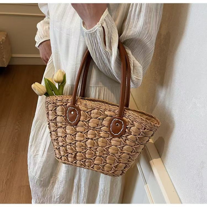 Braided shopping bag with leather handles Stornfield