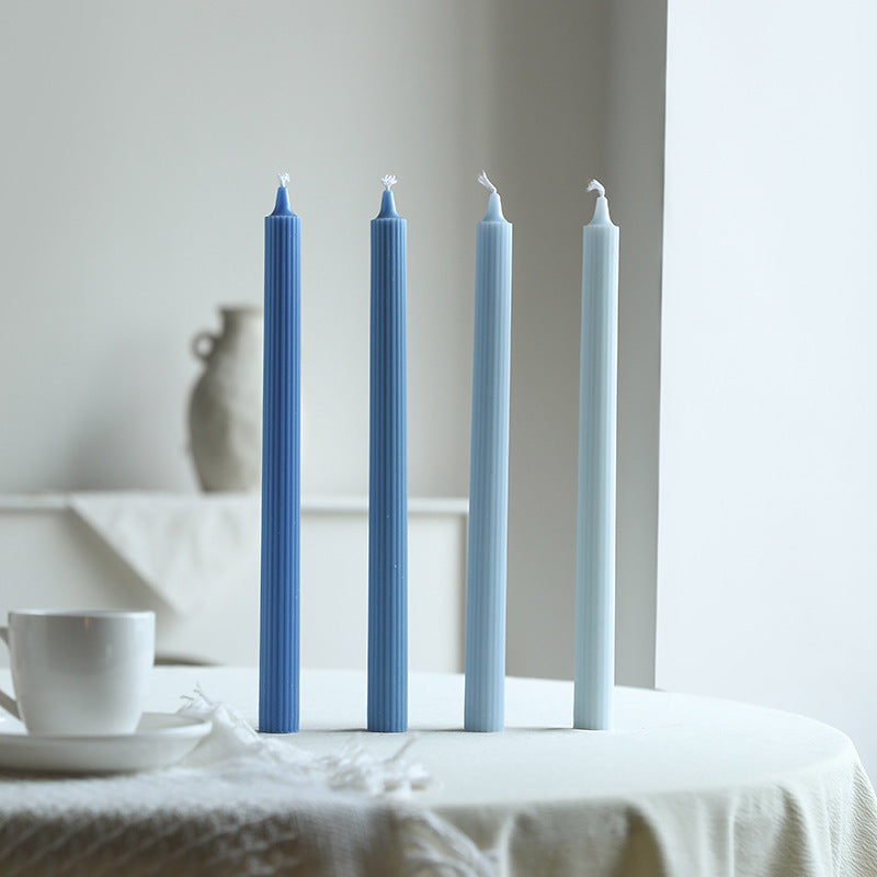 Tall Ribbed Dinner Taper Candle Set for Tabletop Decor