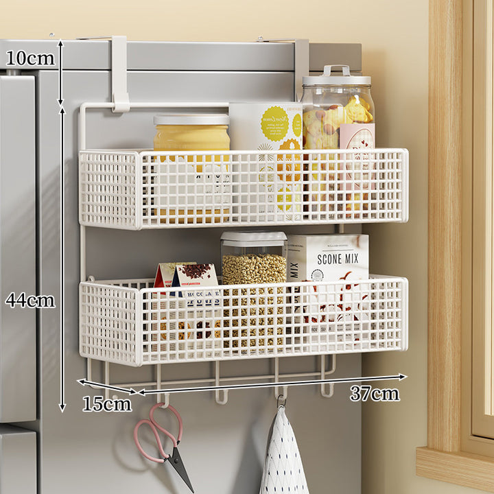 Over-the-Fridge Stacked Metal Mesh Hanging Storage Basket